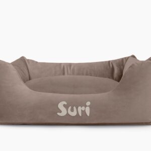 Cama para mascotas en color Visón con cojín Visón con bordado